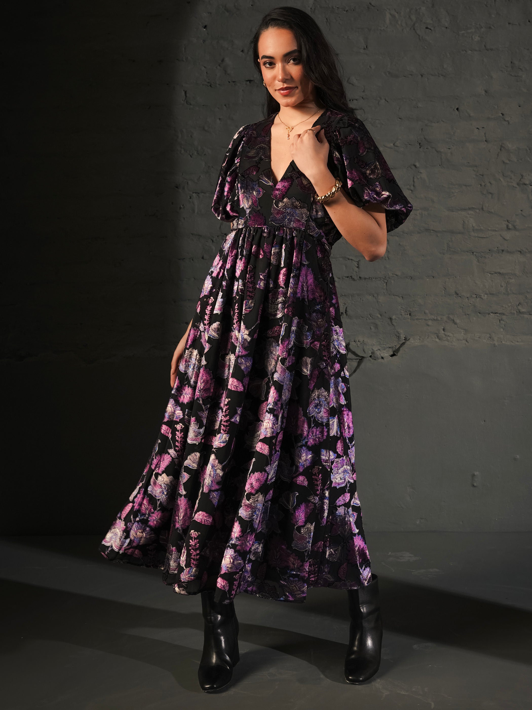 Margot Velvet Burnout Floral Dress