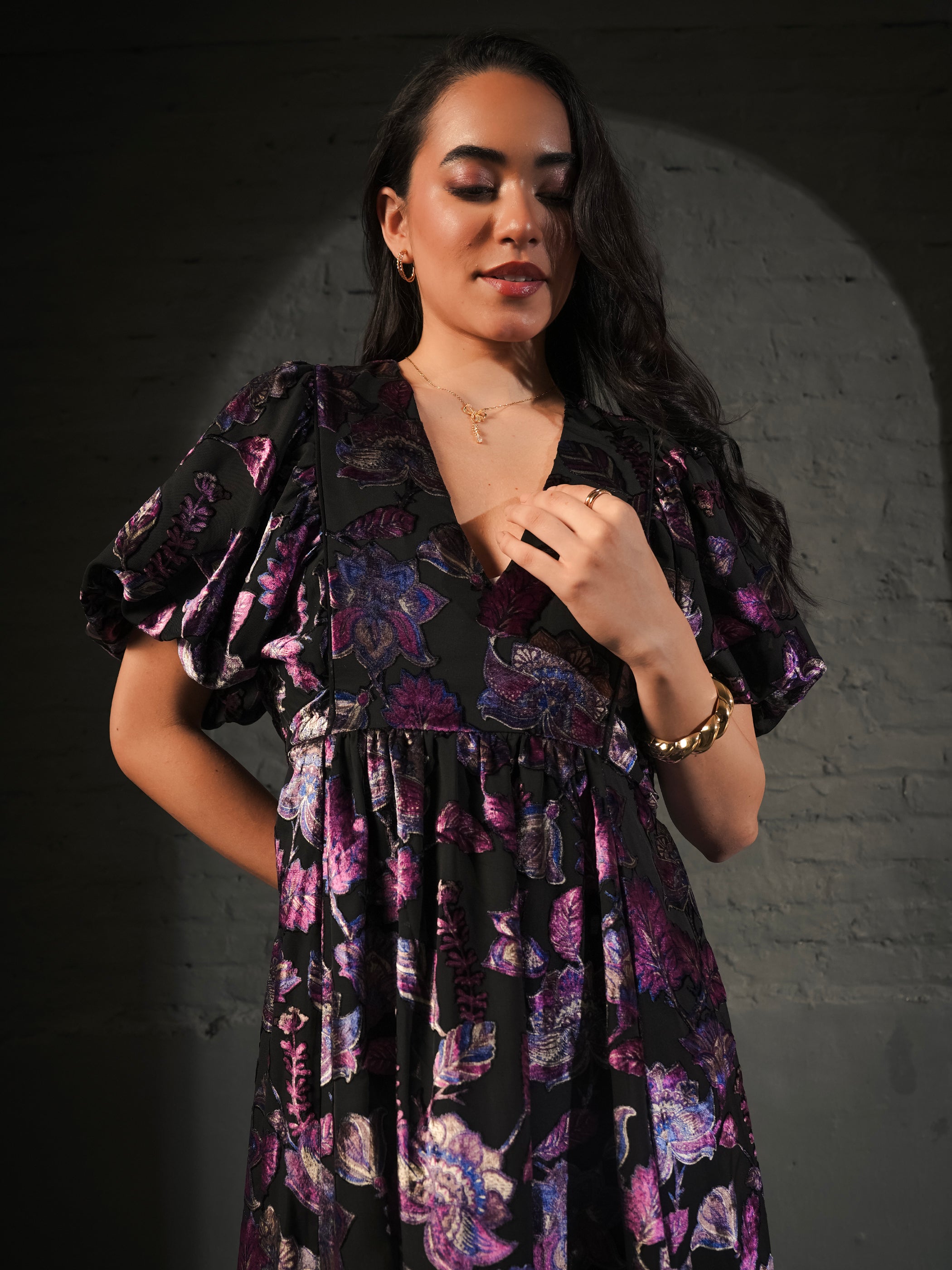 Margot Velvet Burnout Floral Dress