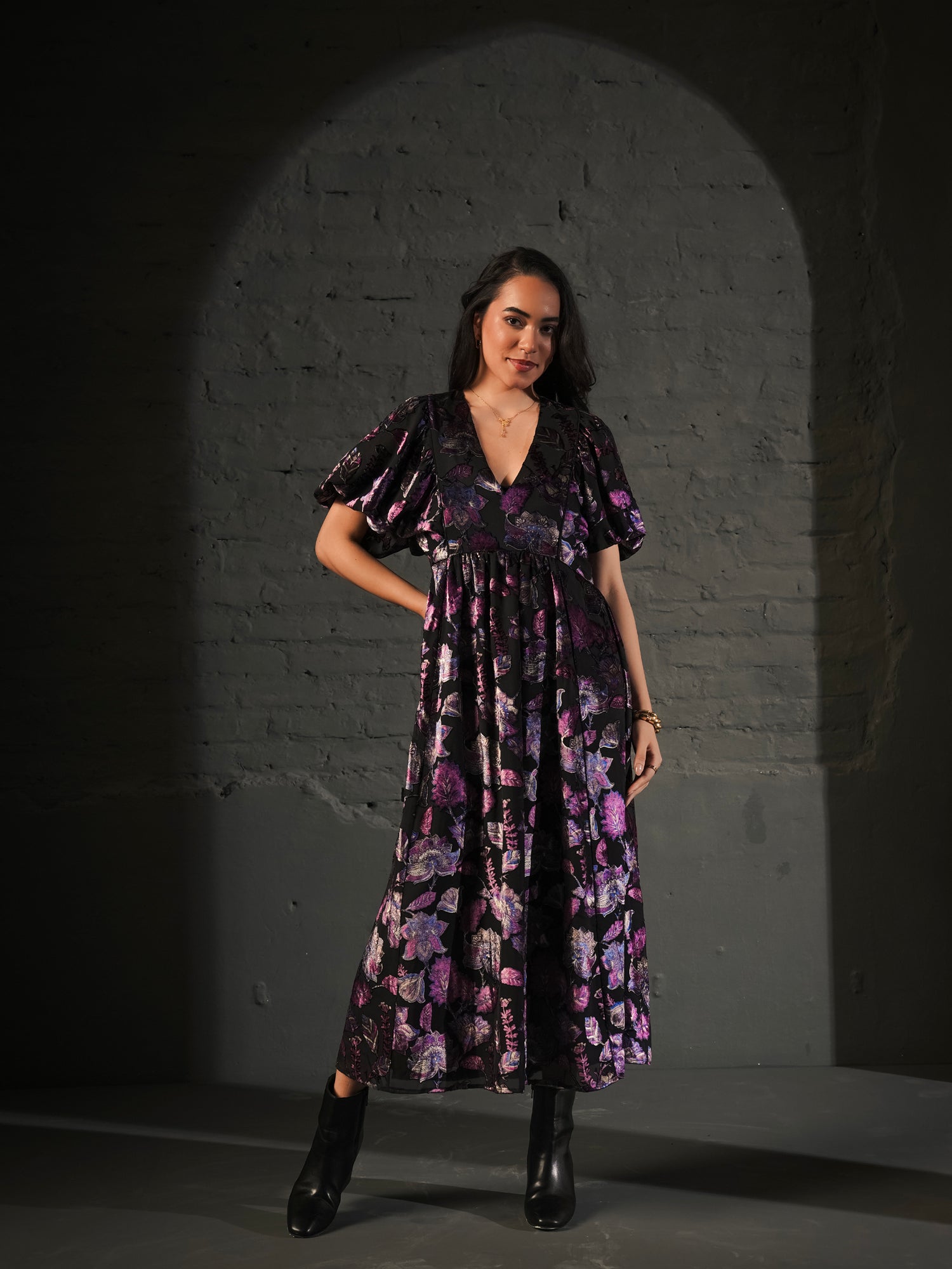 Margot Velvet Burnout Floral Dress