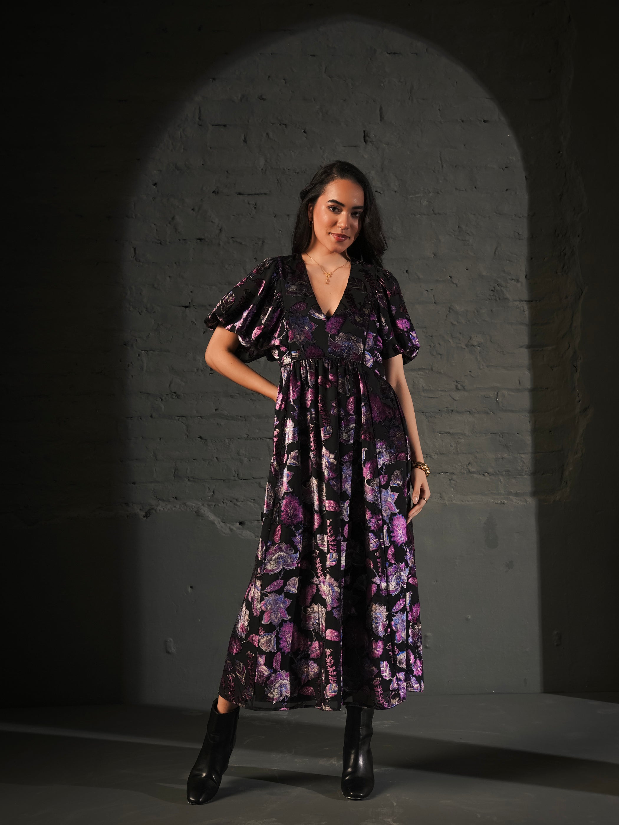 Margot Velvet Burnout Floral Dress