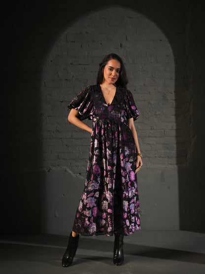 Margot Velvet Burnout Floral Dress