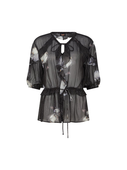 Luna Print Tie Frill Blouse