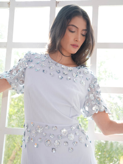 Morena Soft Blue Hand Embellished Midi Dress