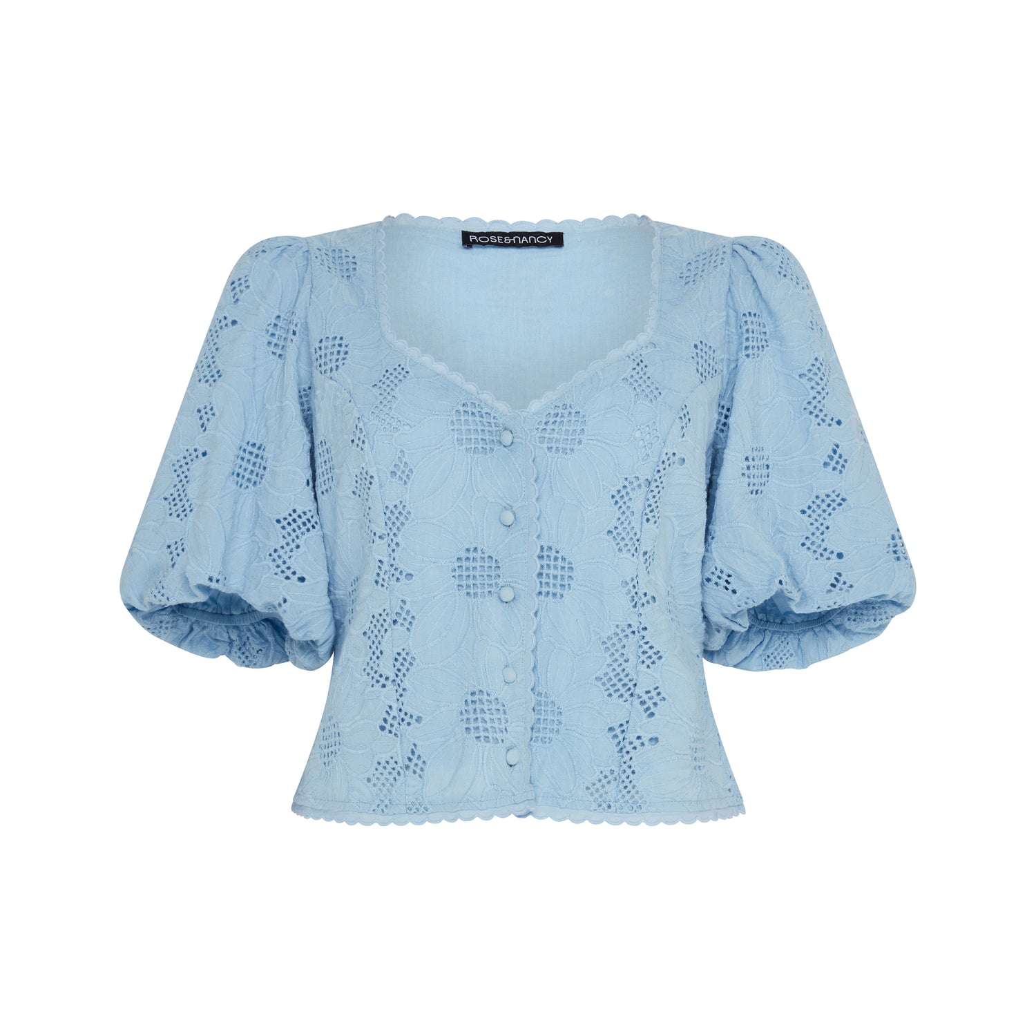 Abi Blue Cotton Lace Blouse