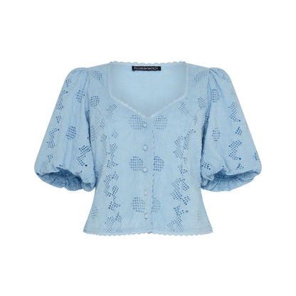 Abi Blue Cotton Lace Blouse