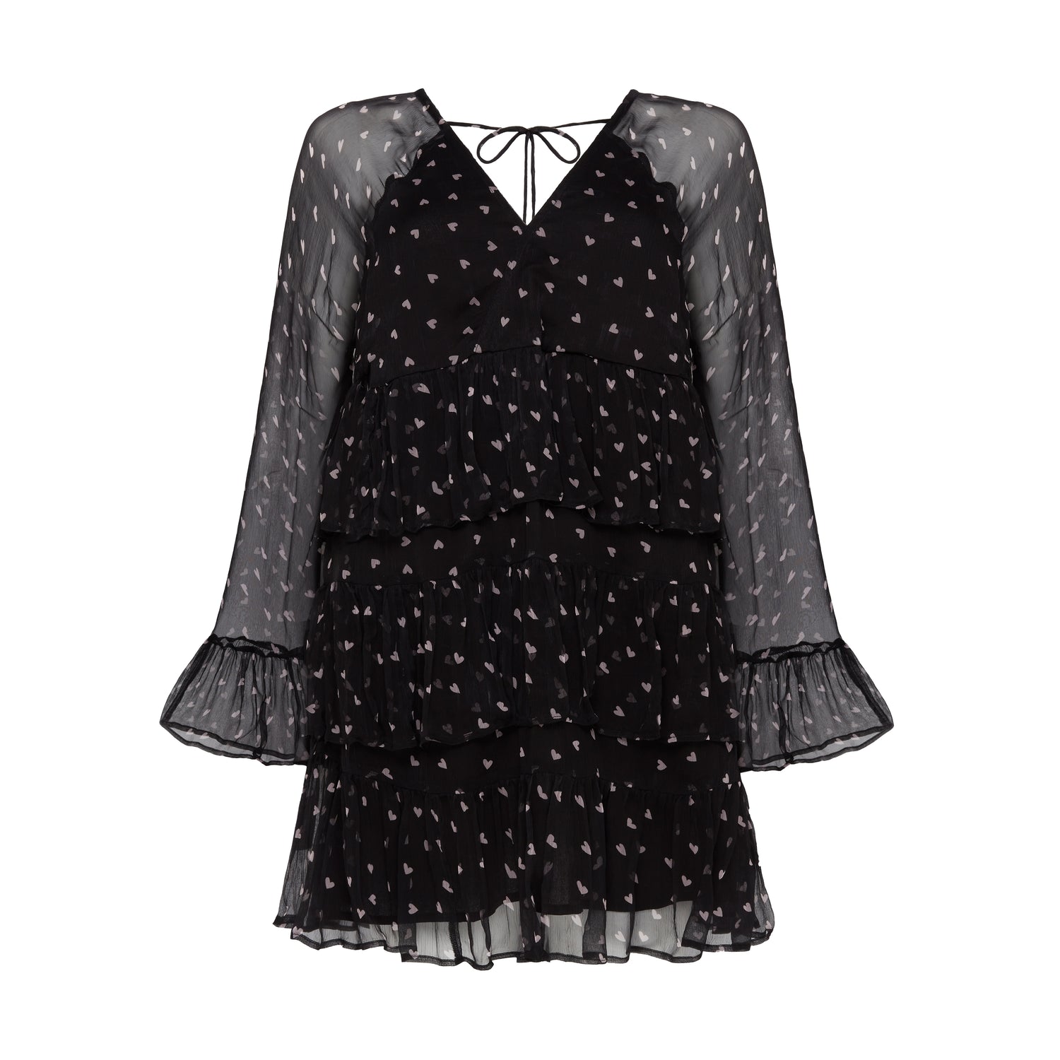 Evie Heart Black Heart Print Tiered Mini Dress