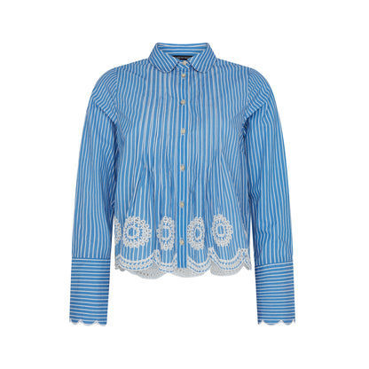 Leonie Embroidery Hem Blue Stripe Shirt