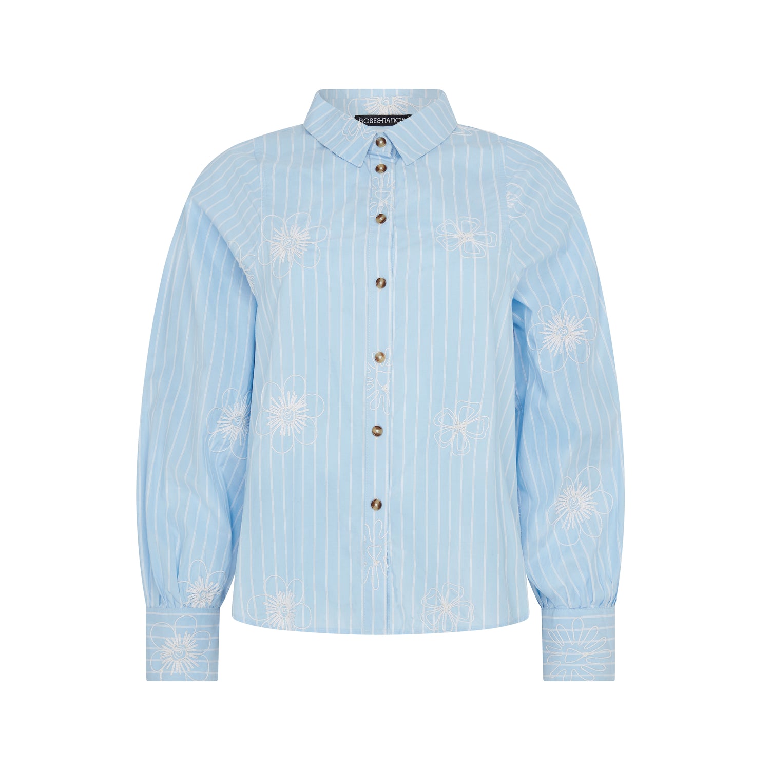 Flo Poplin Blue Stripe Embroidered Shirt