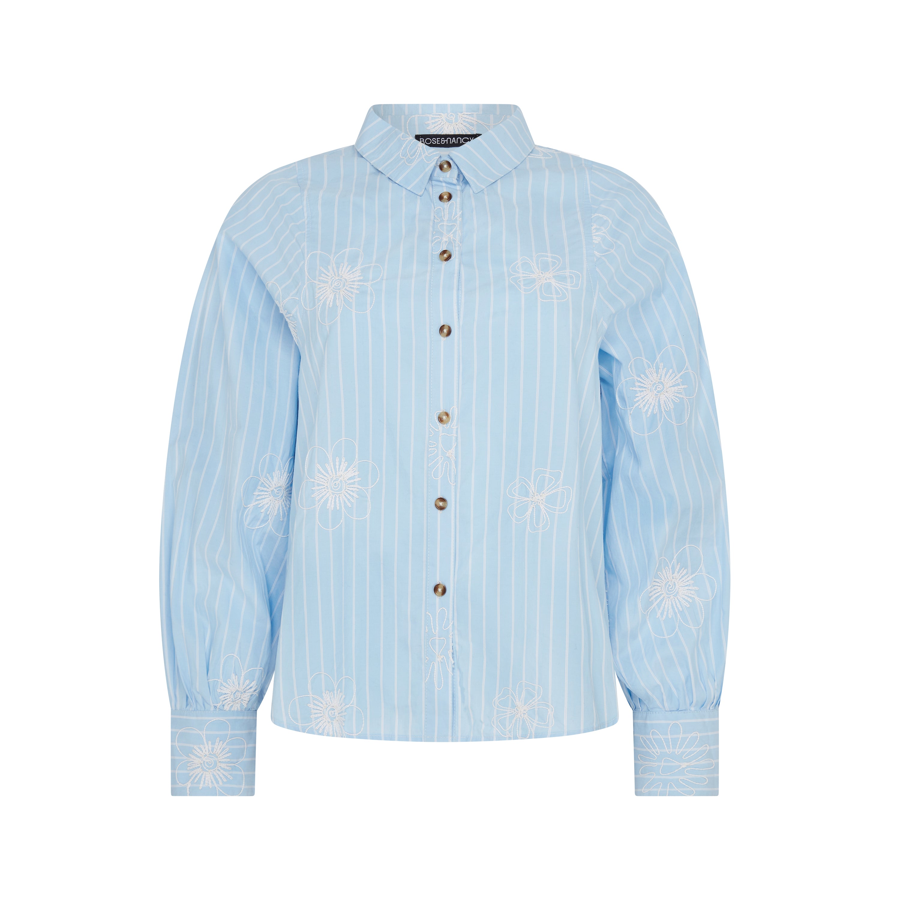 Flo Poplin Blue Stripe Embroidered Shirt