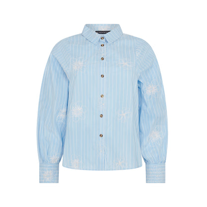 Flo Poplin Blue Stripe Embroidered Shirt
