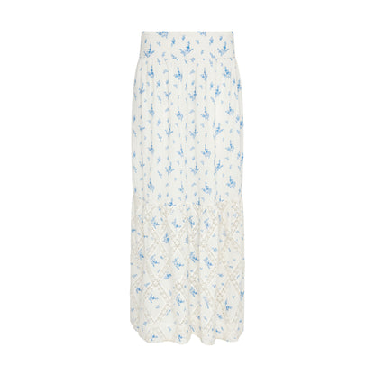 Nell White Cotton Printed Floral Lace Maxi Skirt