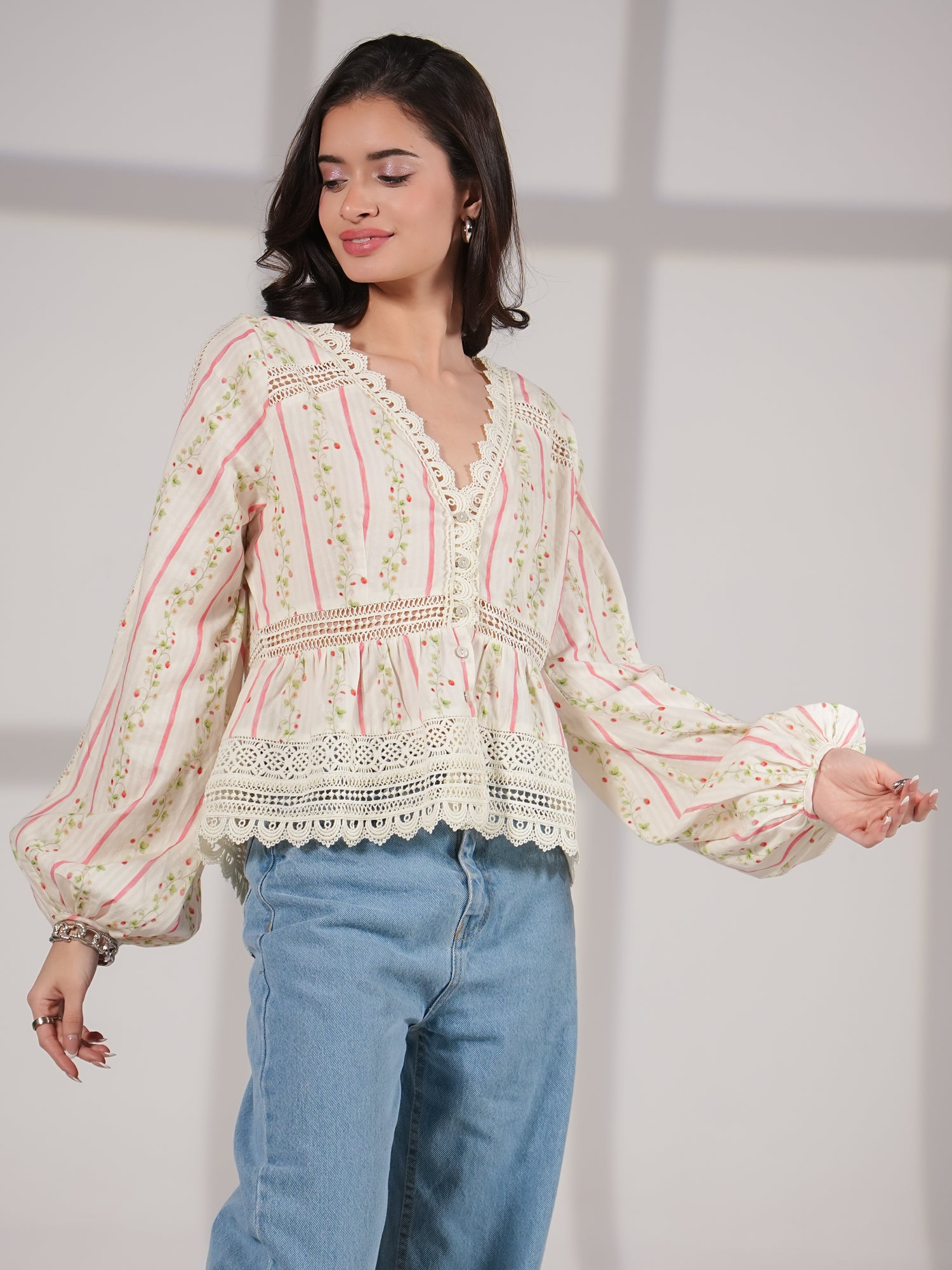 Ellen Crochet Trim Cotton Blouse