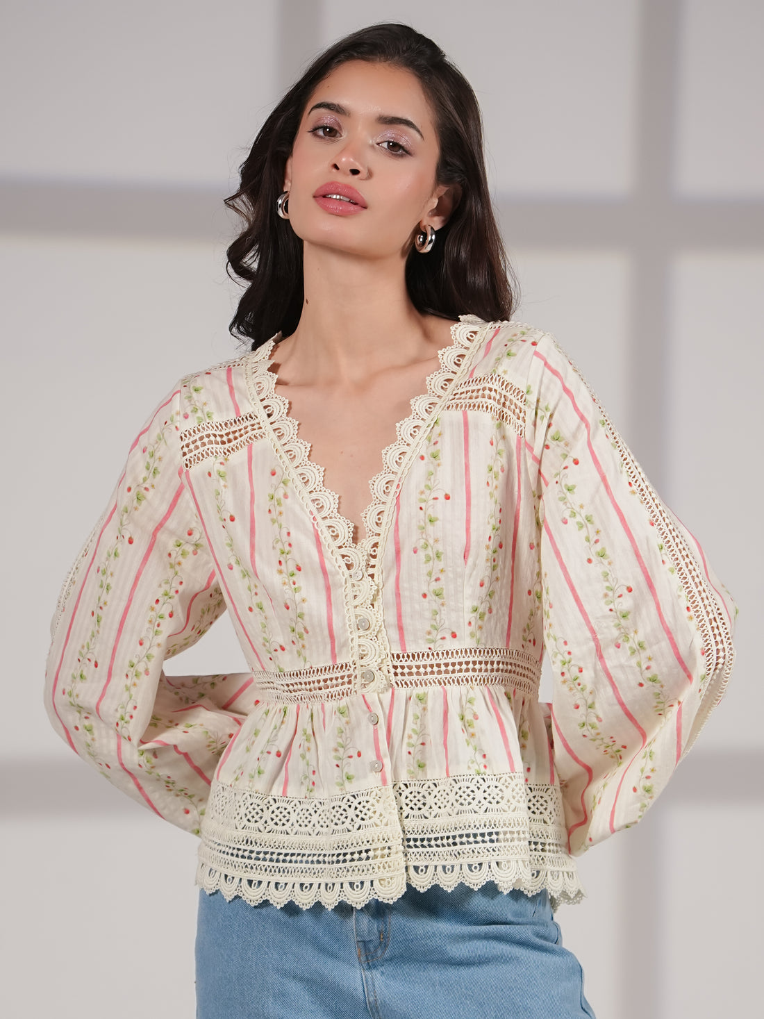 Ellen Crochet Trim Cotton Blouse