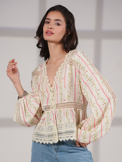 Ellen Crochet Trim Cotton Blouse