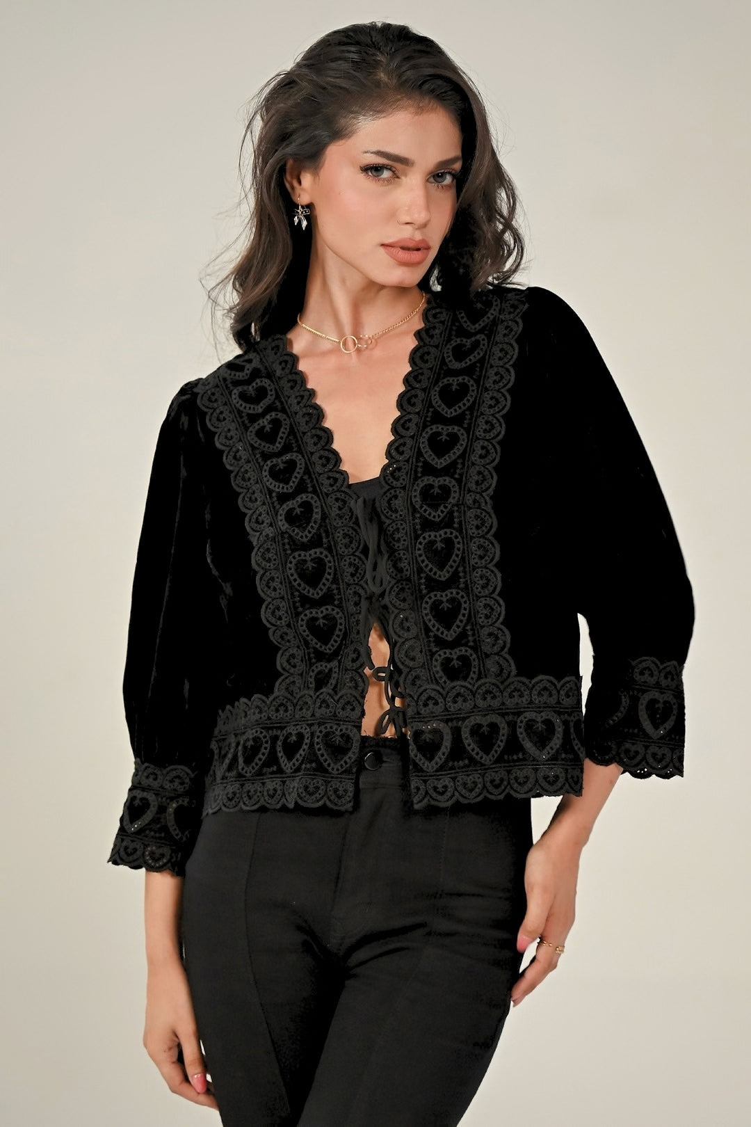 Harri Black Heart Embroidery Velvet Jacket