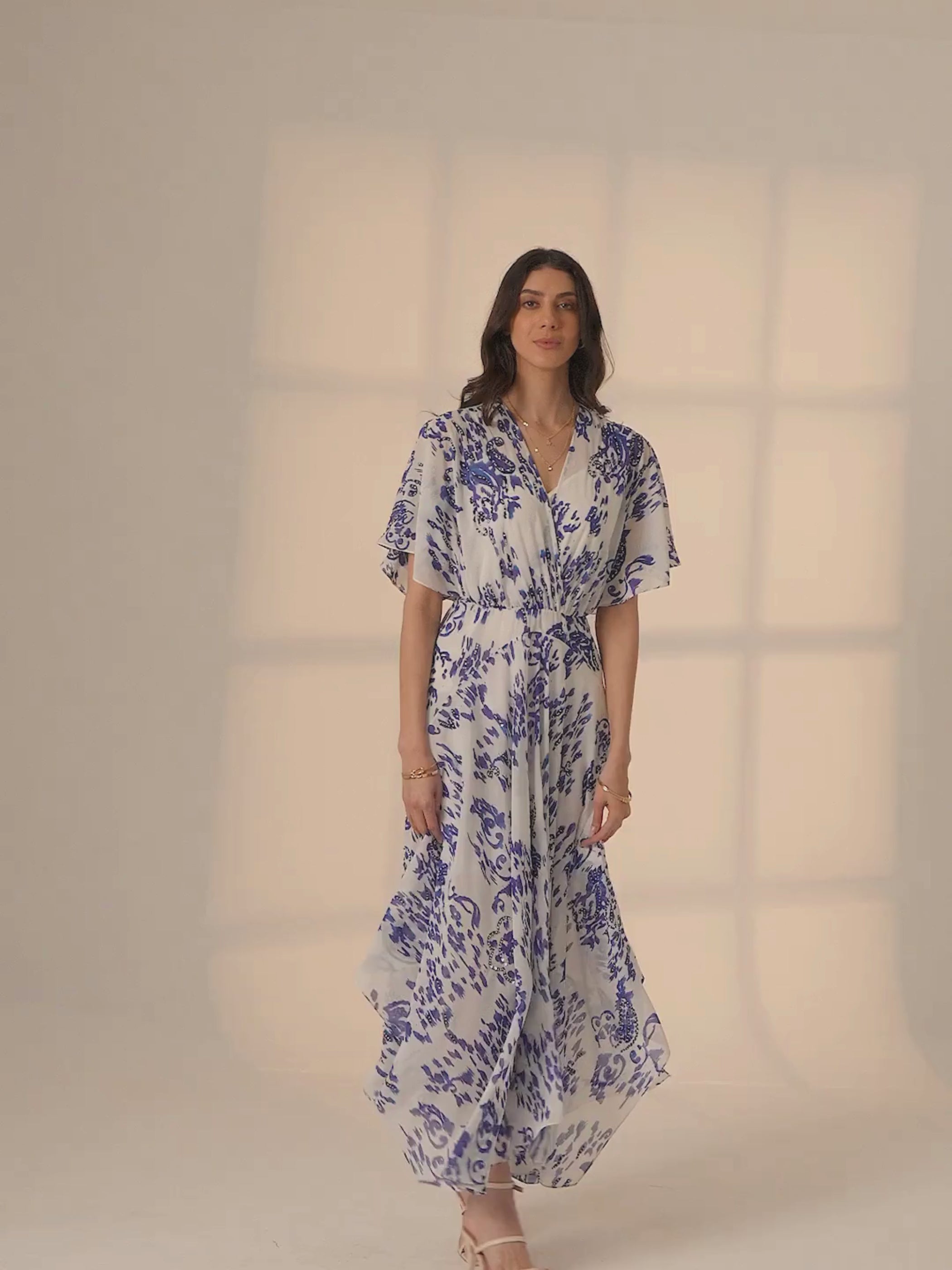 Mali Embellished Blue Drape Dress