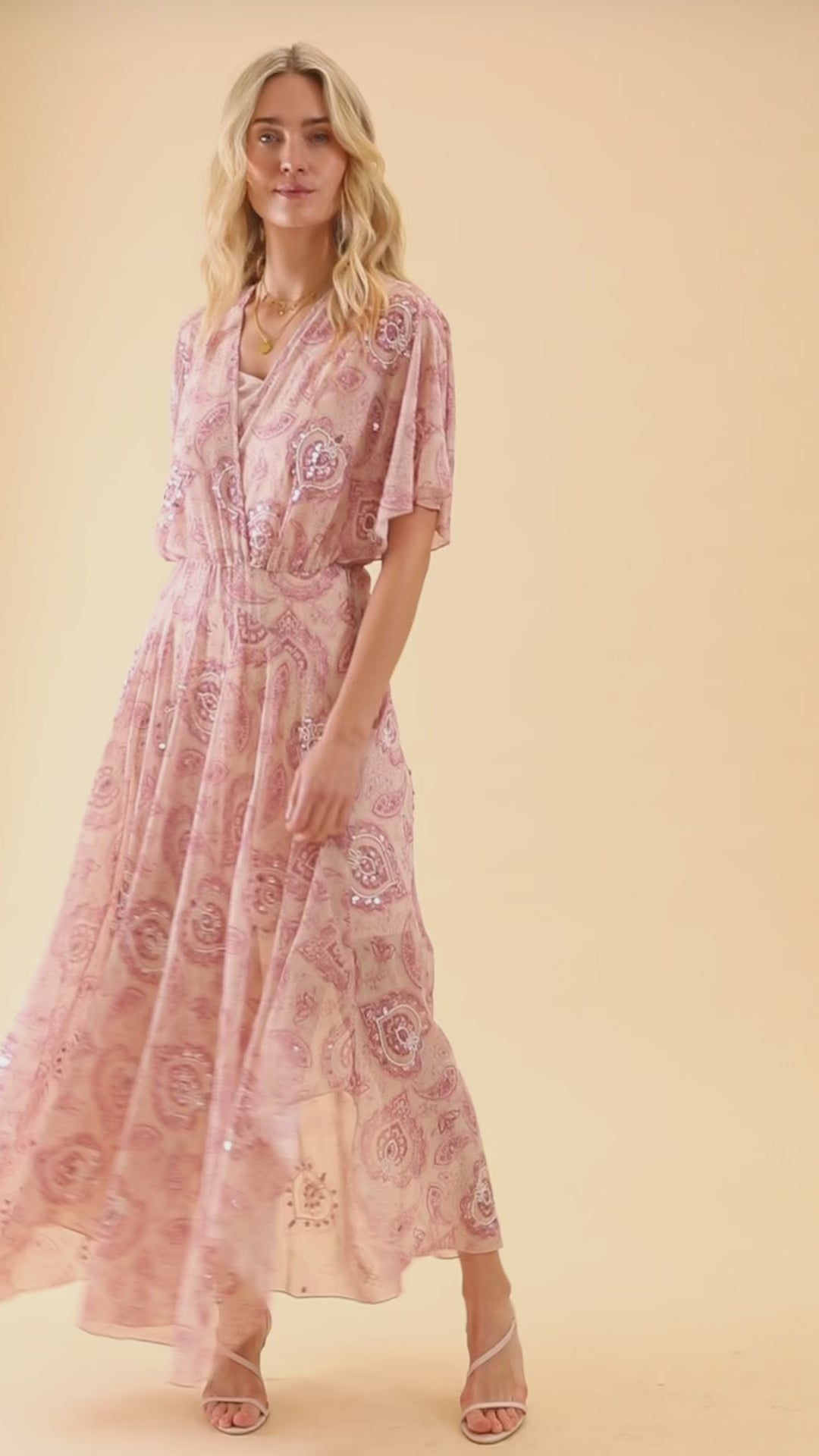 Mali Pink Print Beaded Maxi Dress