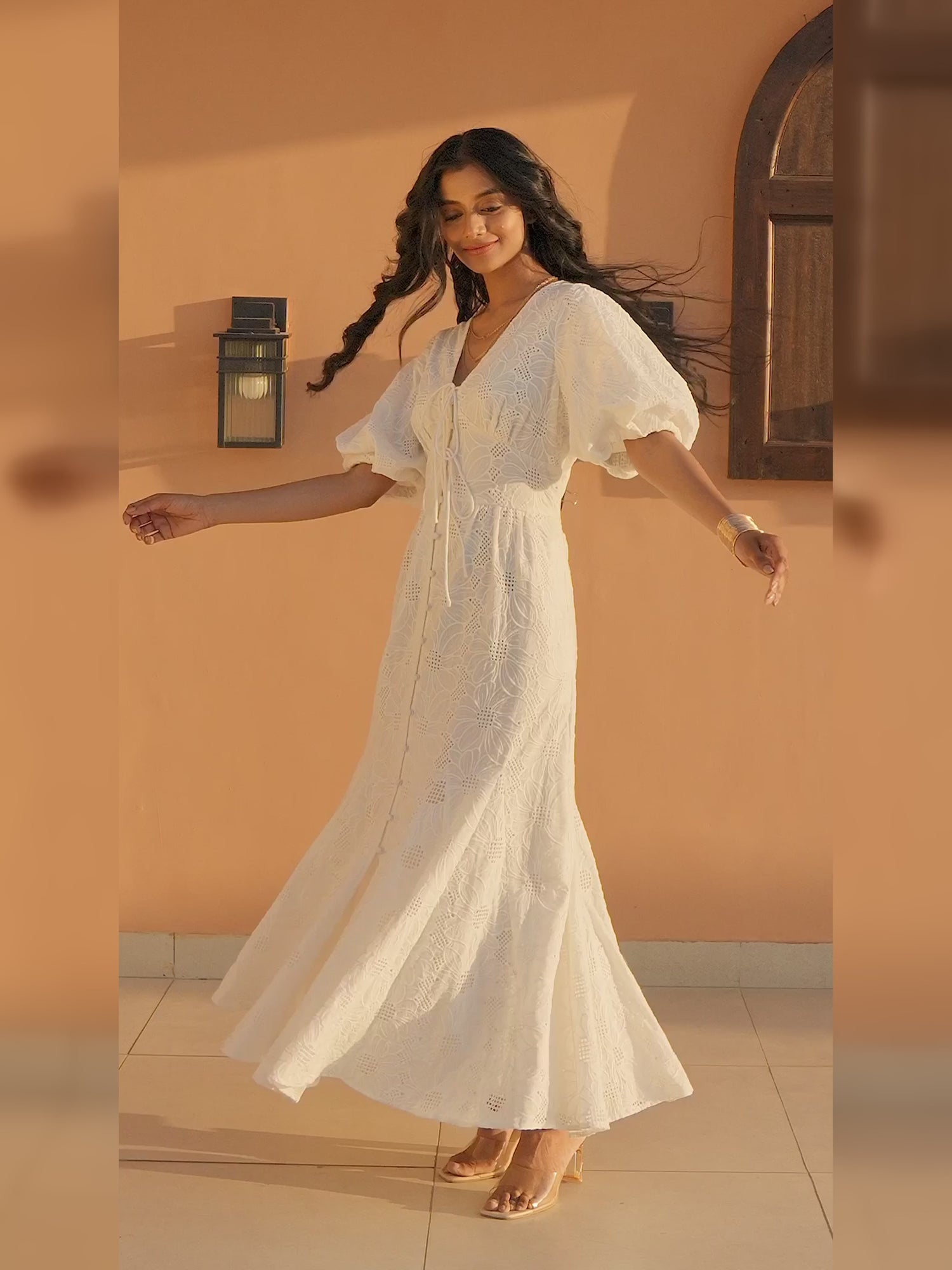 Penny White Lace Button Through Midi Dress