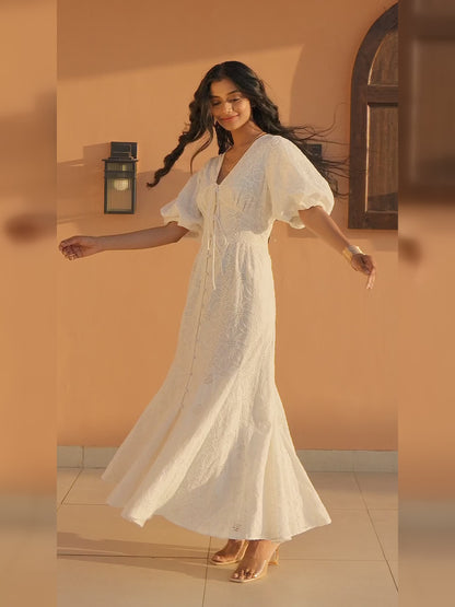 Penny White Lace Button Through Midi Dress