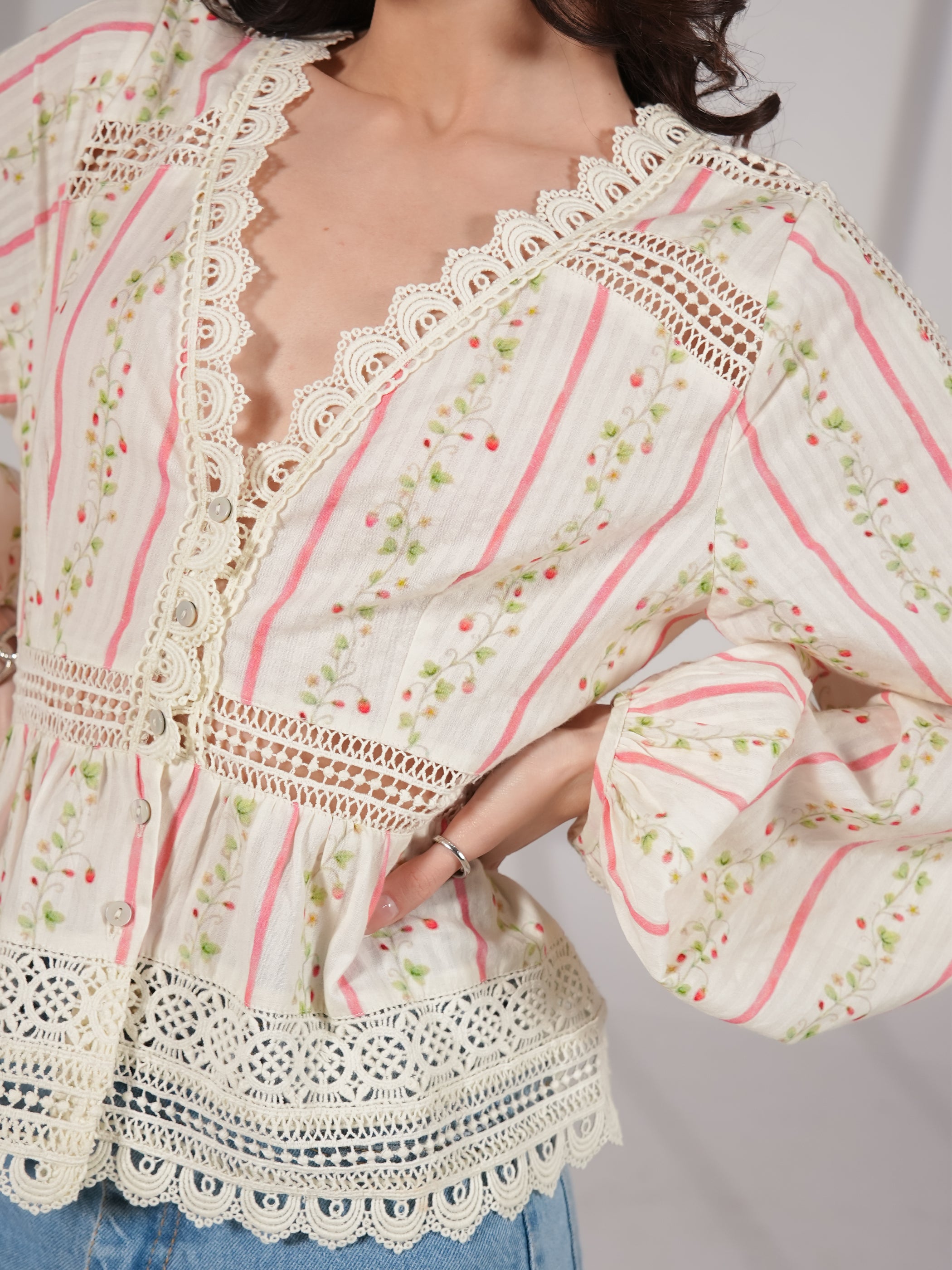 Ellen Crochet Trim Cotton Blouse